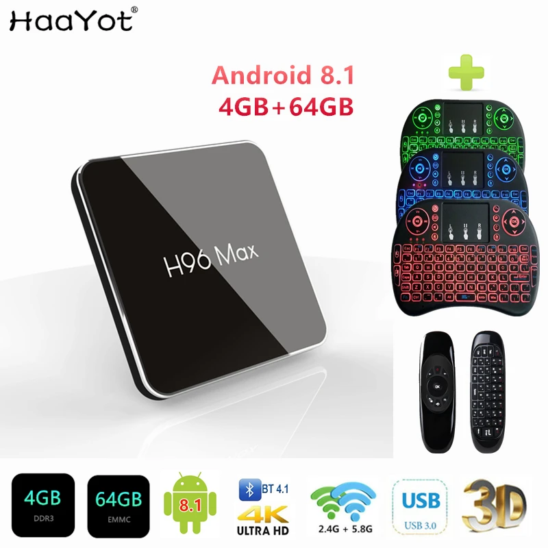 HAAYOT H96 MAX X2 Amlogic S905X2 Android 8 1 Smart tv BOX 4K медиаплеер 4 Гб 64 DDR4 четырехъядерный USB3.0 2 4G & 5