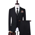 Новинка 2021, мужской облегающий деловой повседневный костюм, пиджак + жилет + брюки в Корейском стиле, модный костюм из трех предметов
