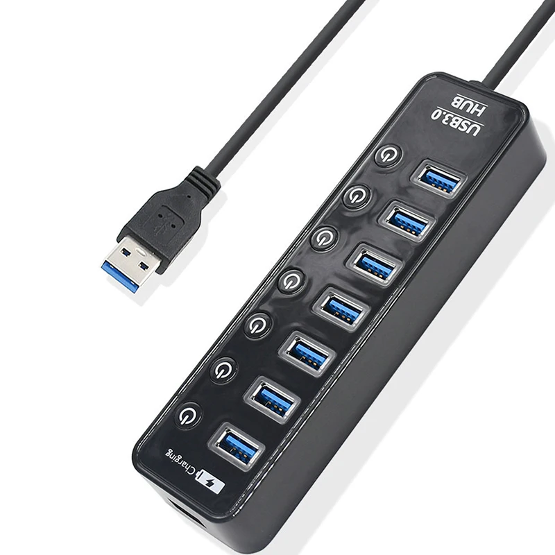

High Speed 7 Port USB 3.0 Hub with Switch Smart 2A Fast Charging Splitter Docking Station PC Accessory USB Splitter