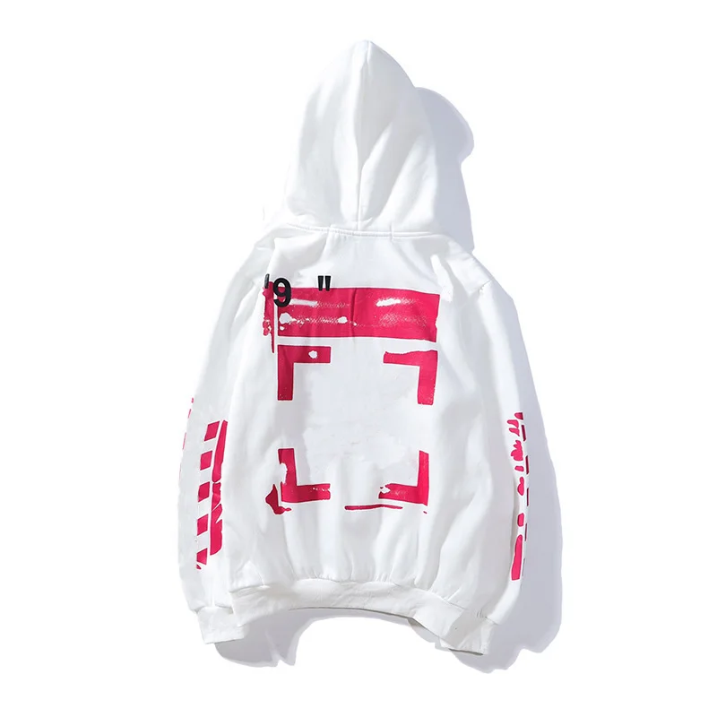 

OW Off Spring And Autumn White And Black Rendering Graffiti Pink Arrow Men And Women Couples Hooded Thin Sweater Jacket