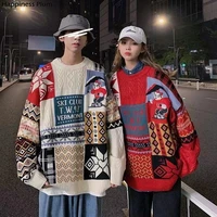 harajuku punk christmas bear embroidery lazy style loose thick round neck oversized sweater women casual knit street pullover