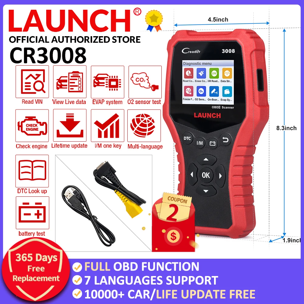 LAUNCH X431 CR3008 полный OBD2 сканер кода Поддержка двигателя батарея тест полный OBD2 диагностический инструмент Бесплатное обновление PK KW850