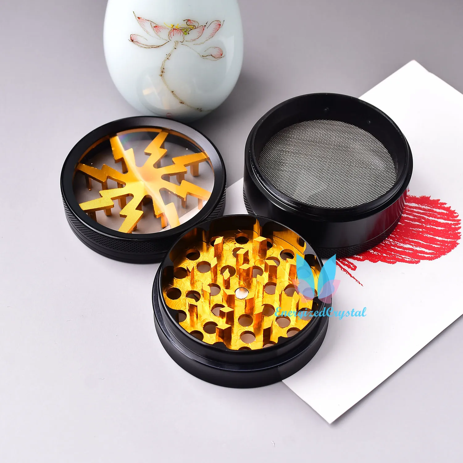 

2.5'' Gold Aluminium Alloy 4 Layers Grinder Spice Herb Crusher Tobacco BLITZ