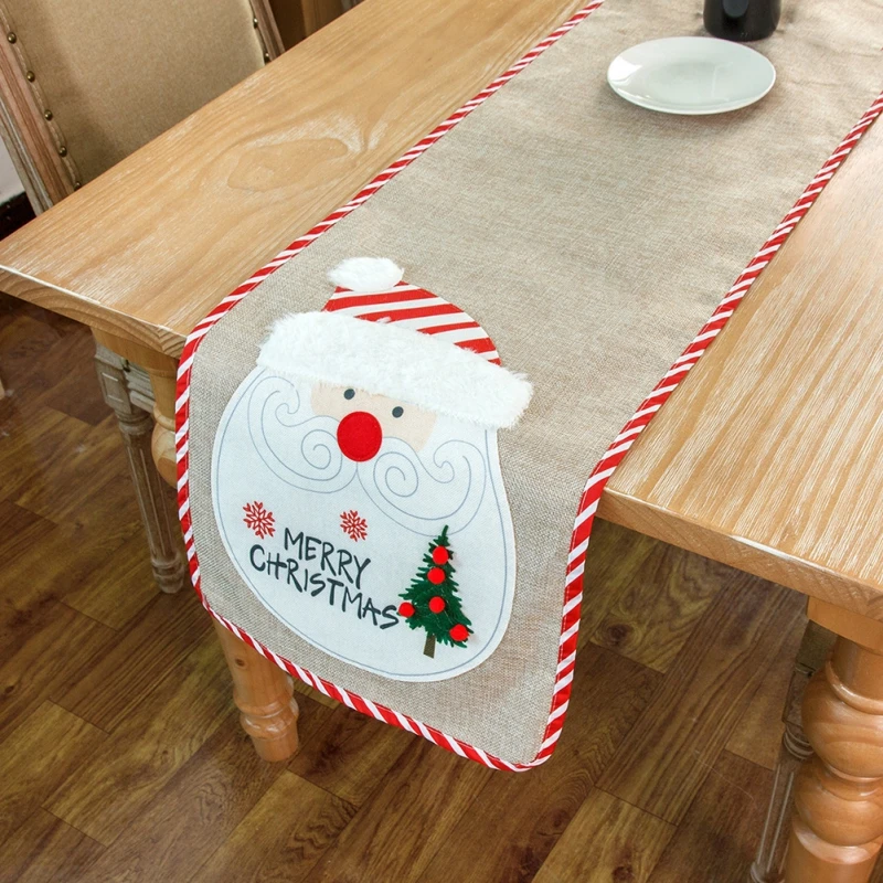 

Christmas Table Runners Holiday Decoration Practical Home Decor Linen Embroidered Multifunctional Festive Atmosphere for Home