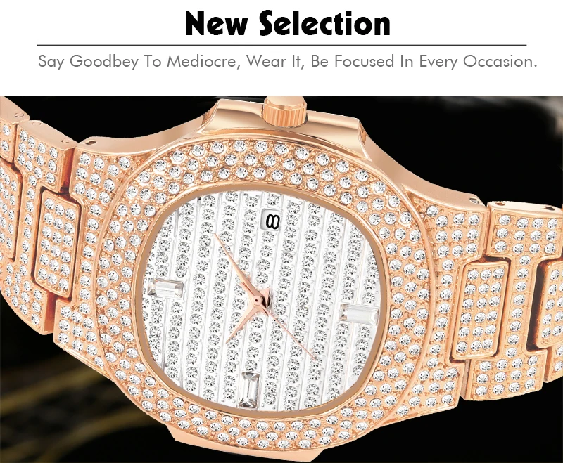 Missfox Роскошные мужские часы Patek, часы из розового золота, уникальные водонепроницаемые кварцевые часы для мужчин, мужские часы с календарем, хронограф, бриллиантовая сталь