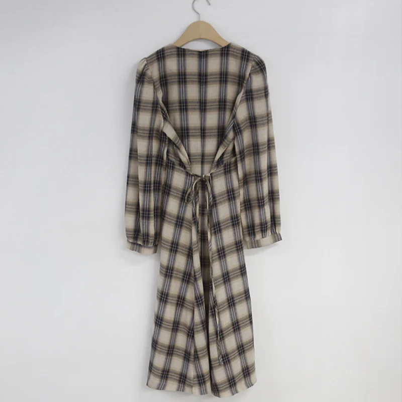 

Plaid Dress Autumn Linen Dress Square Neck Mori Girl Dresses Vintage 2020 Korean Kawaii Short Sleeve Clothes Mini Elegant Retro