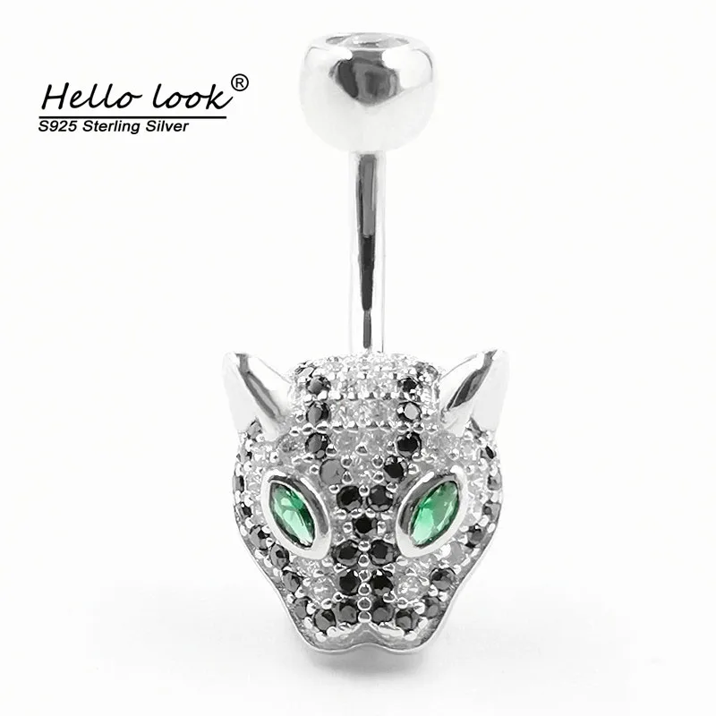 Hellook-Anillo de Plata de Ley 925 con forma de cabeza de leopardo, joyería para el cuerpo, para prevenir alergias, sin níquel, Piercing corporal