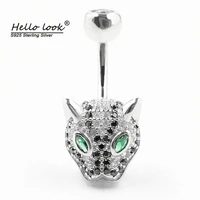 hellolook 925 sterling silver leopard head body jewelry belly button ring prevent allergy nickel free body piercing