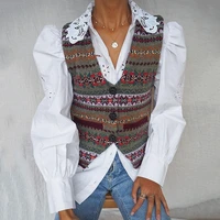 2021 spring and autumn new boho style womens jacquard knitted vest cardigan top womens y2k retro top korean version fashion