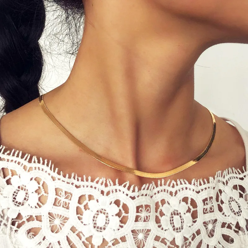 

CHENFAN flat snake bone chain naked simple collar short clavicle blade lovers jewelry chains on the neck for women trinket gift