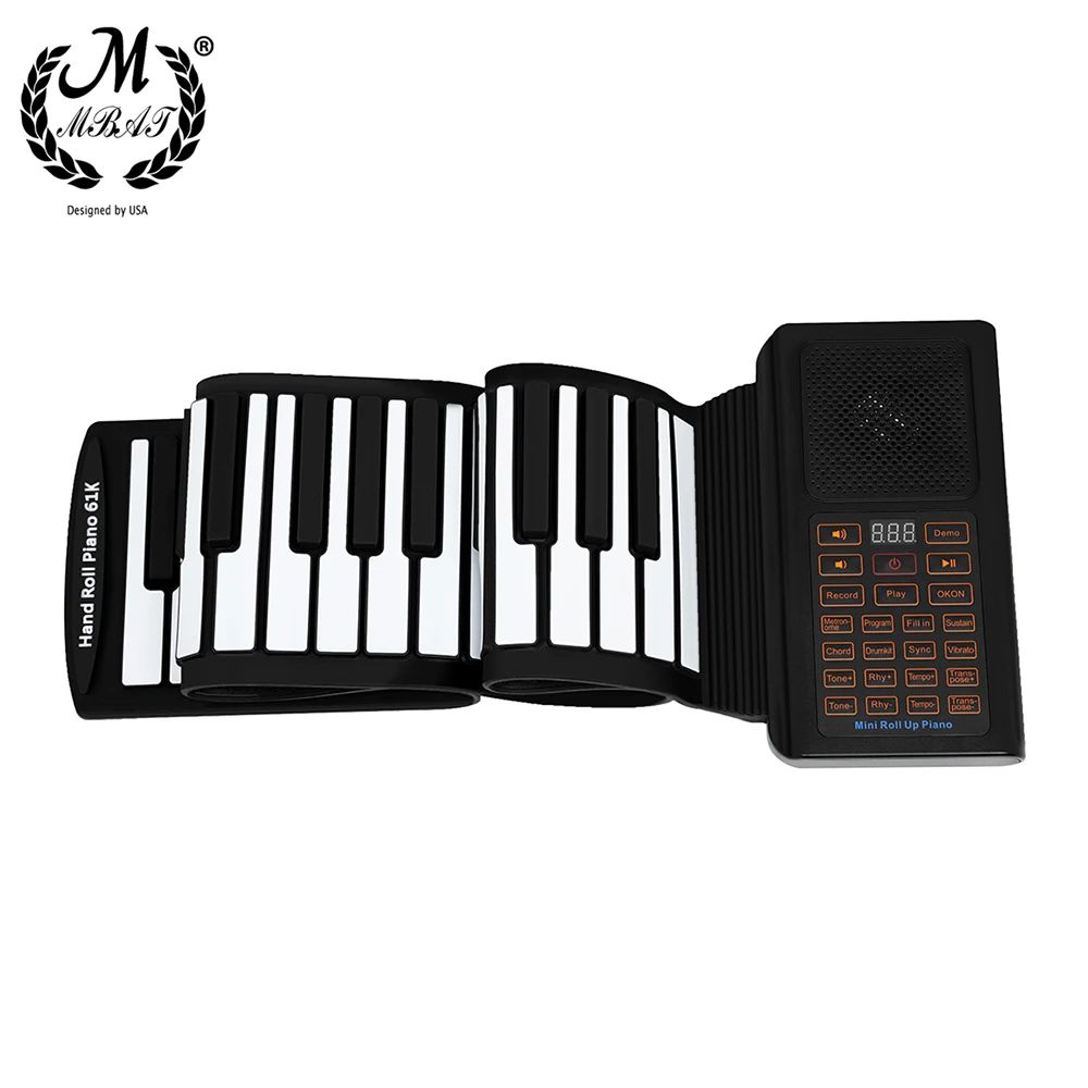 M MBAT Portable Foldable Hand Roll Up Piano 61 Keys Silicone Flexible Soft Keyboard Electronic Piano Kid Education Instrument