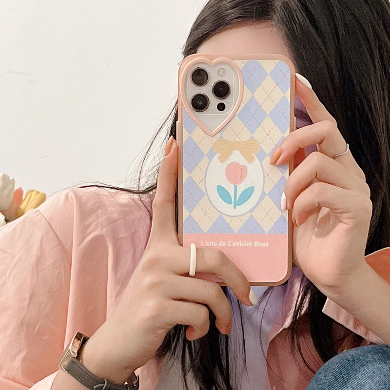 

Retro Colored Plaid Tulip Flowers Phone Case For iPhone 13 12 11 Pro Max X Xs Max Xr 7 8 Plus Cases Cute Soft Slicone Cover