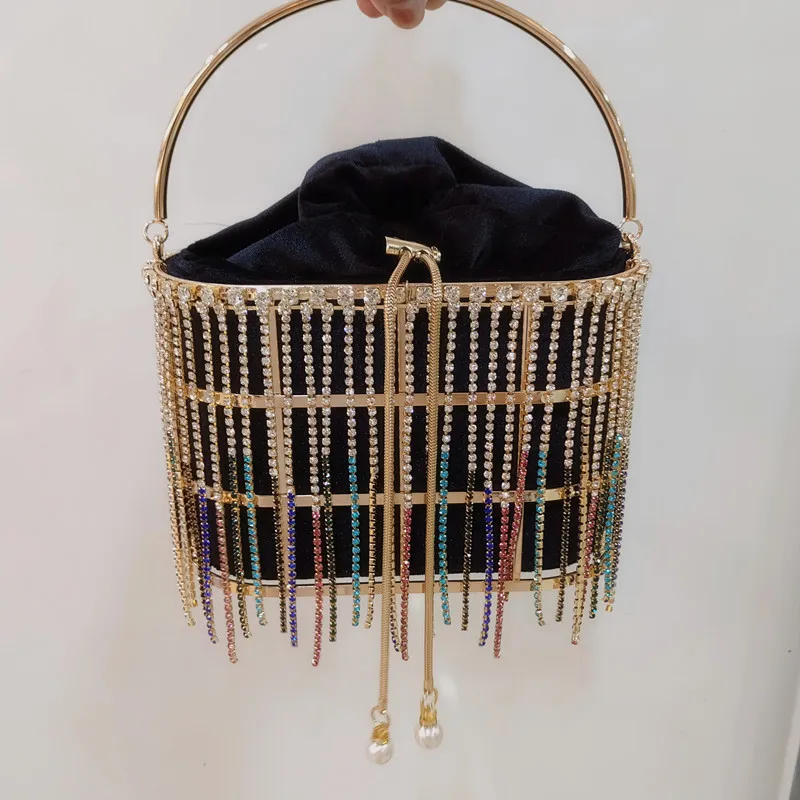 Tassel black Хит, высокое качество, ажурная корзина, дизайн, бриллианты, жемчуг, женские роскошные вечерние сумки, вечерняя сумочка, модная сумка, сумка, bolla - Цвет: Tassel black