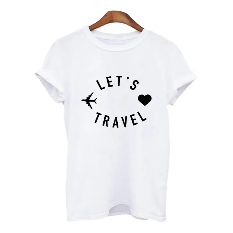 

Travel Plane Let's Travel Summer Women's T-shirt Femme Harajuku Graphic Camisetas Mujer Couple loose short letter sleeve Tops