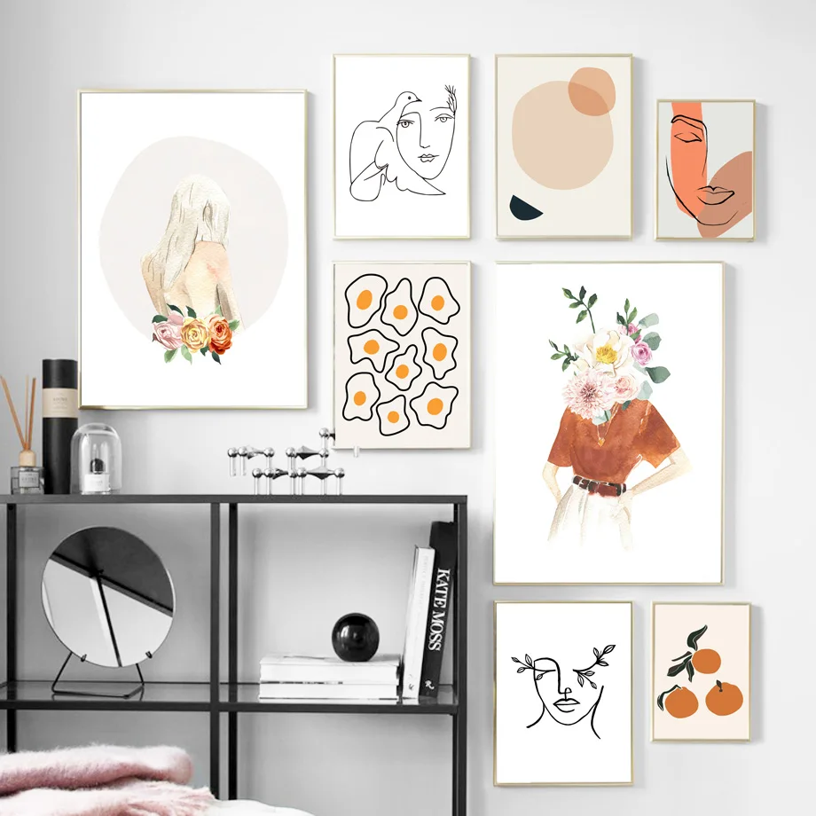 

Minimalist Style Abstract Figure Line Flower Fruit Nordic Poster Wall Art Print Canvas Painting Decor Pictures For Living Room