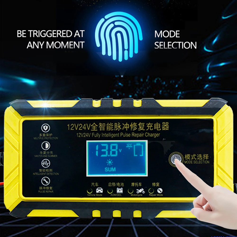 Зарядное устройство для автомобильного аккумулятора 12/24 в 8 А сенсорный экран