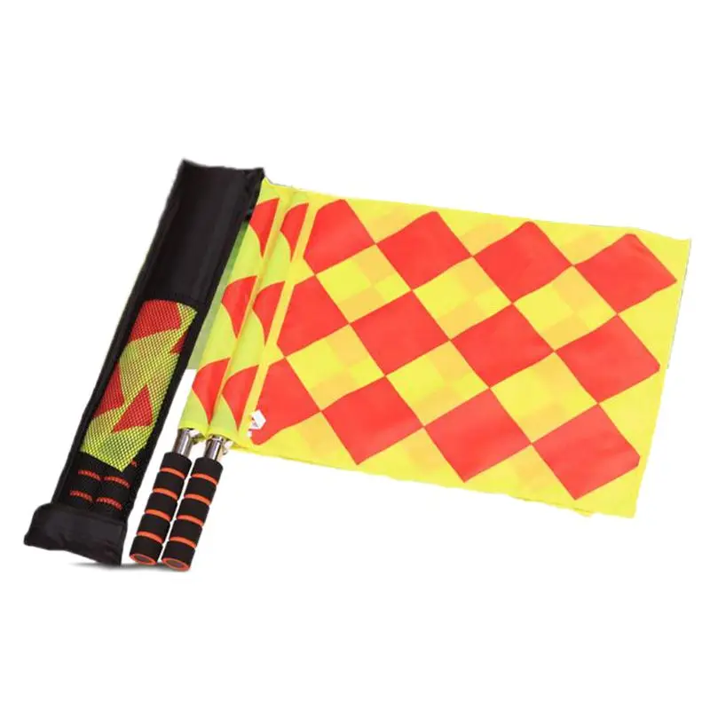

New Soccer Linesman Referee Flags Metal Pole Foam Handle with Carring Tote