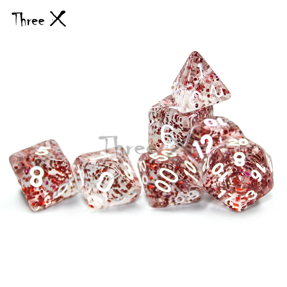 Dnd Rpg TRPG 7 шт./лот набор цифровых игральных костей с блестящим эффектом D4 6 8 10 10% 12 20