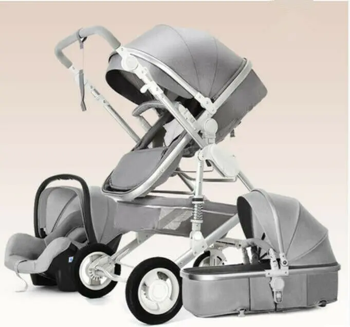 gray set Детская коляска 3 в 1 коляска с высоким пейзажем складная Коляска и автокресло - Цвет: gray set