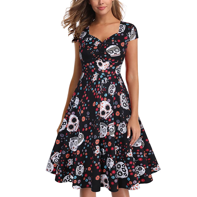 MISSJOY, женские, kleid, с принтом черепа, с рукавом-крылышком, рокабилли, плюс размер, на Хэллоуин, атласные сексуальные платья, вечерние, ночные, винтажные, Vestidos