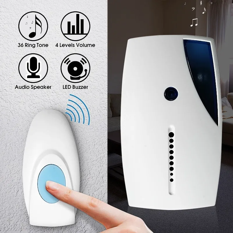 Беспроводной дверной звонок Водонепроницаемый 100 м Диапазон дверной звонок Низкая цена Высокое качество дома 36 колокольчиков дверной звонок Горячая@ A