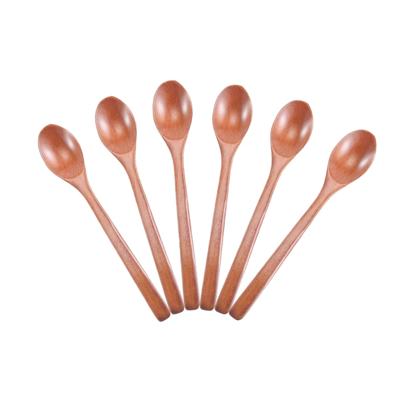 

Wooden Spoons, 6 Pieces Wood Soup Spoons for Eating Mixing Stirring, Long Handle Spoon Kitchen Utensil