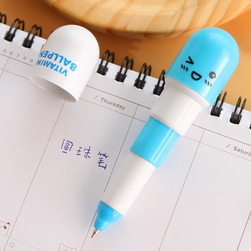 

Cute Blue Ink Capsule Creative Pills Ball Ballpoint Pens Ballpen For Office School Writing Supplies Stationery