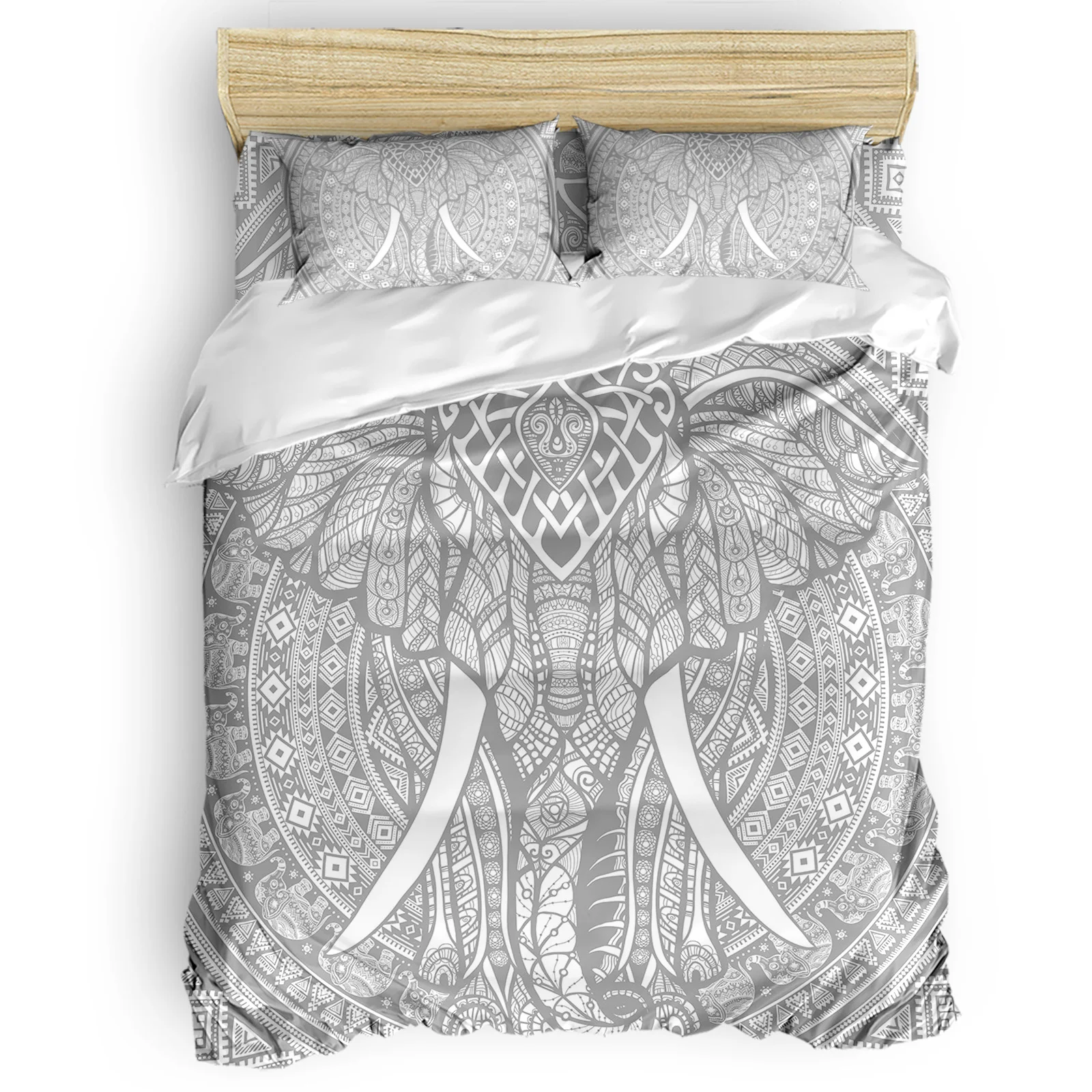 

Набор постельного белья с изображением мандалы, слона, серого цвета
