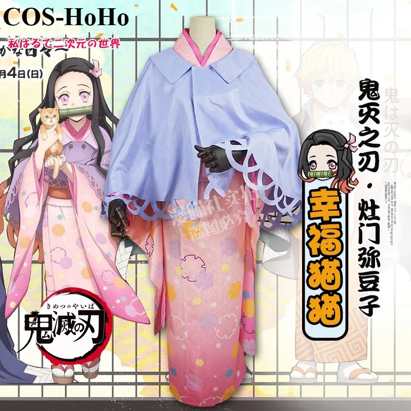 

COS-HoHo Anime Demon Slayer: Kimetsu no Yaiba Kamado Nezuko Happy Cat Theme Kimono Uniform Cosplay Costume Party Outfit Women