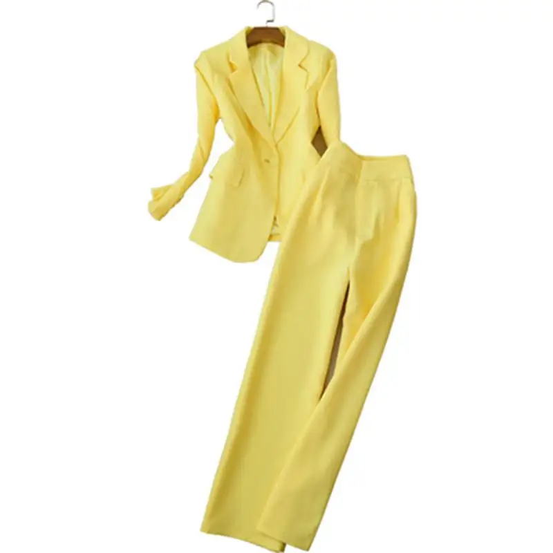 

Fashion pants suit women spring summer New high-quality white one-button suit + high waist wide leg pants women Work clothes