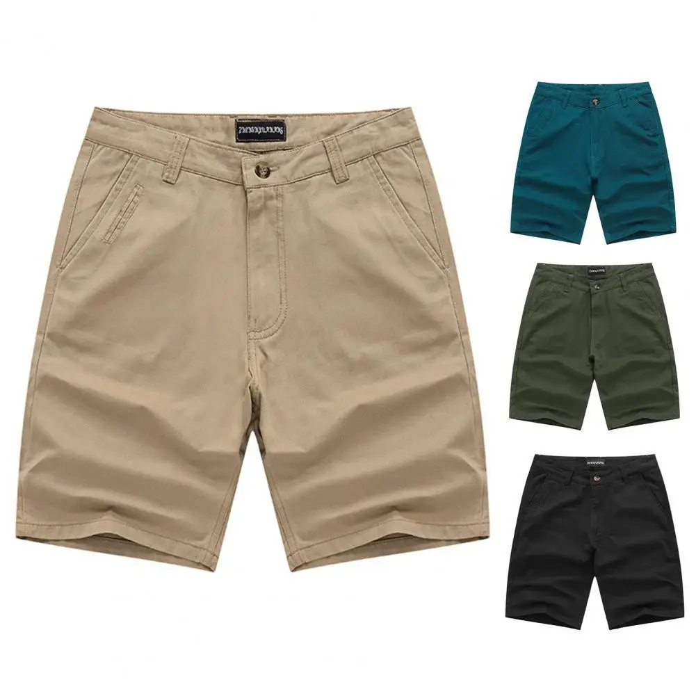 

Summer Men Casual Shorts Solid Color Breathable Plus Size Shorts Button Fly Pockets Shorts Daily Wear