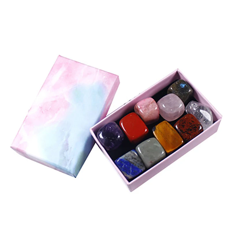 

10PCS/Set Natural Stone Crystal Gemstone Chakras Healing Stone Quartz Mineral Ornaments Home Decoration Gifts Box for Children