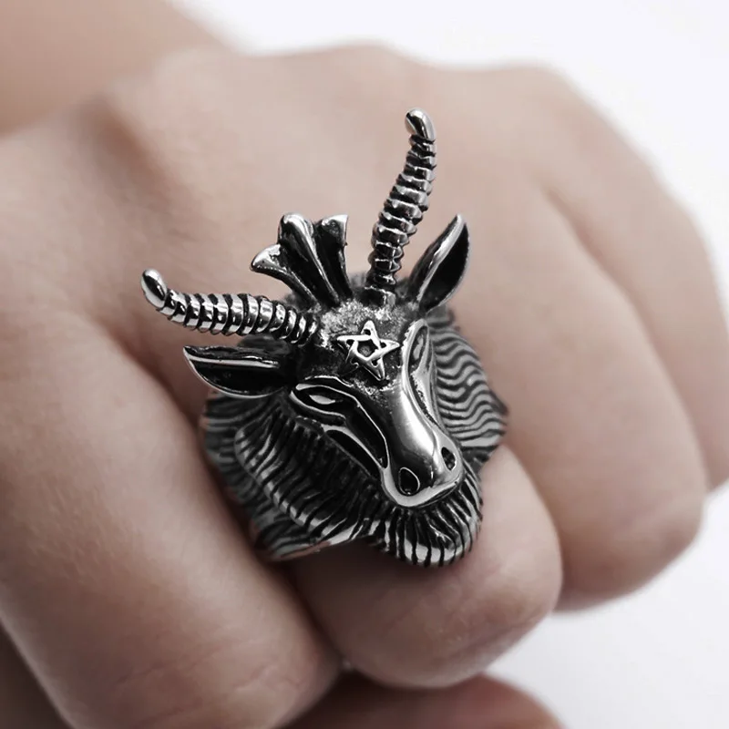 Модное кольцо с пятиконечной головой козы для мужчин и мальчиков из нержавеющей
