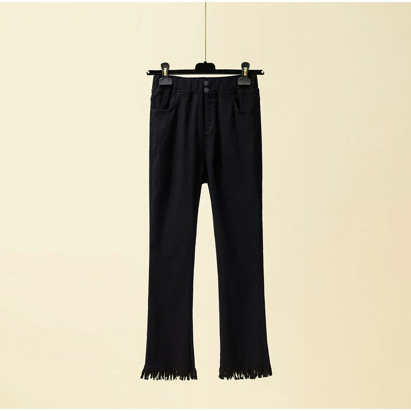 Plus Size Elastic Waist White Capris Jeans Mom 4XL Summer High Fringe Tassel Ankle Length Slim Fit Stretch Denim Pants | Женская одежда