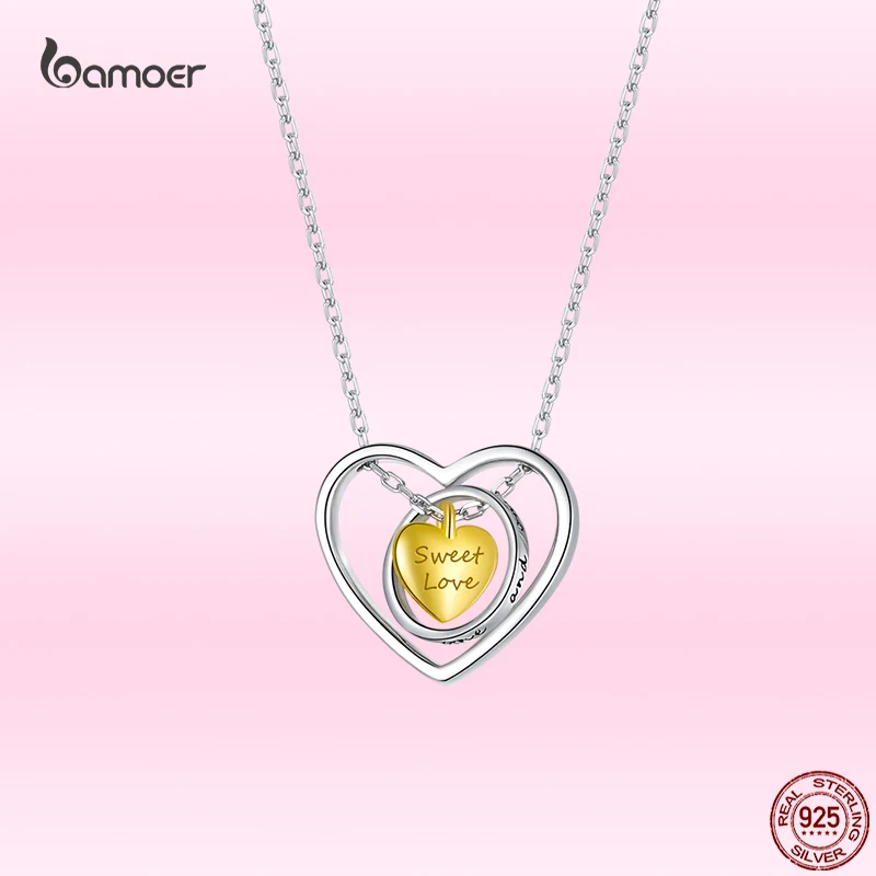 

Bamoer Genuine 925 Sterling Silver Geometric Heart Triple Pendant Necklace for Women Lover Couple Jewelry Gift 45cm GAN207