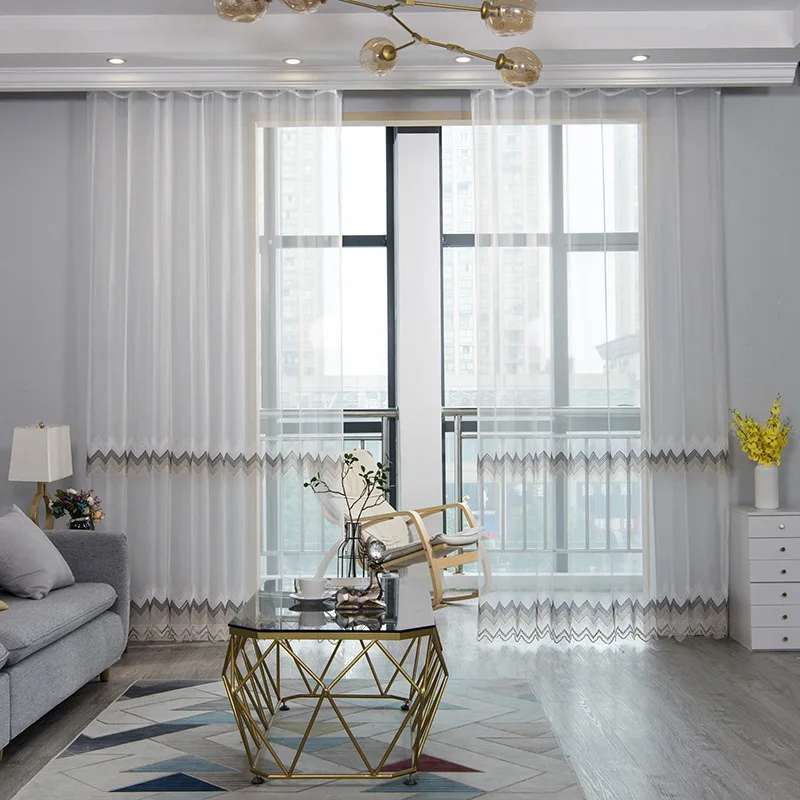 Коричневые прозрачные Занавески с вышивкой для окон гостиной современные