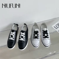niufuni womens sports shoes platform lace up pu leather women shoes student casual womens sneakers wedge round toe black white