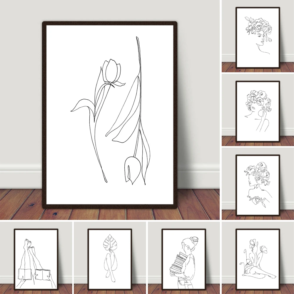 

Тюльпаны линия Художественная печать цветок линия рисунок сoг PNG для гостиной домашний декор