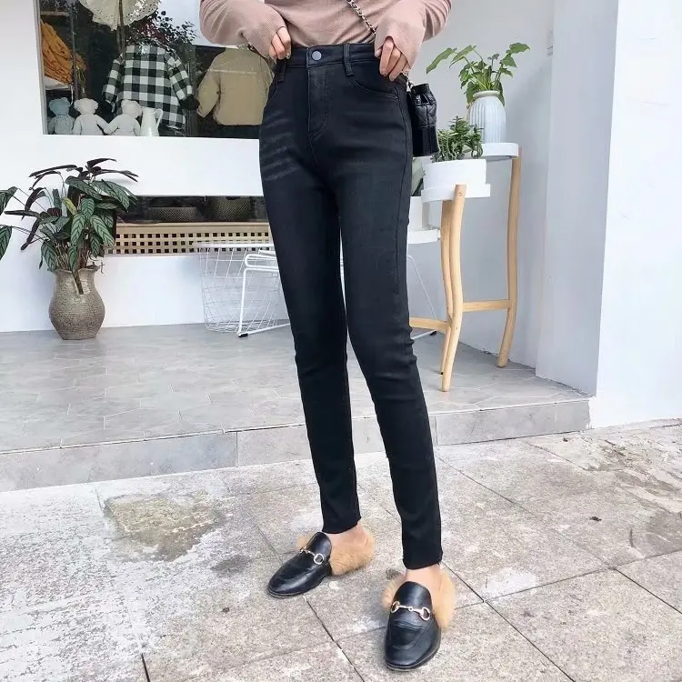 

2020 Autumn&Winter Jeans Women With Velvet Waist Leggings Slim Fit With Straight Leg Jeans