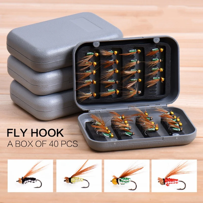 

40pcs Fly Fishing Flies Barbed Fly Hooks Include Dry Wet Flies Nymphs for Trout Salmon Steelhead Fishing Accessories