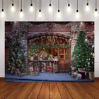 Рождественские окна фотография Фон лошадь медведь красный Рождественский Декор фон для фотостудии Ретро Винтажные окна фото