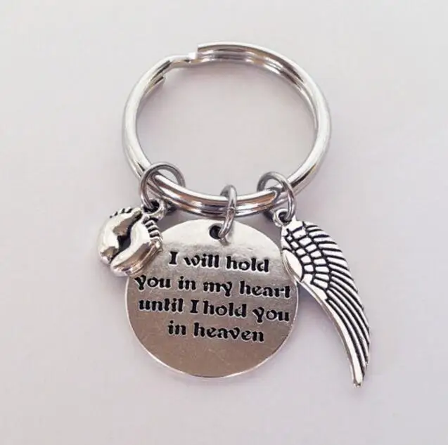 Я буду держать вас в моем сердце Алфавит тег крылья Ребенок отпечаток Шарм брелок
