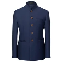 blazermale suitmen elegant clothingautumn mens mao suit solid color suit button front pocket decoration six colorsm 6xl