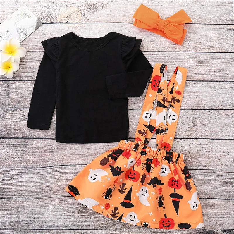 Осенняя одежда для девочек Детские наряды на Хэллоуин с принтом Тыква призрак