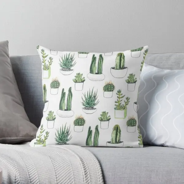 

Watercolour Cacti Succulents Printing Throw Pillow Cover Polyester Peach Skin Anime Fashion Wedding Hotel Pillows not include