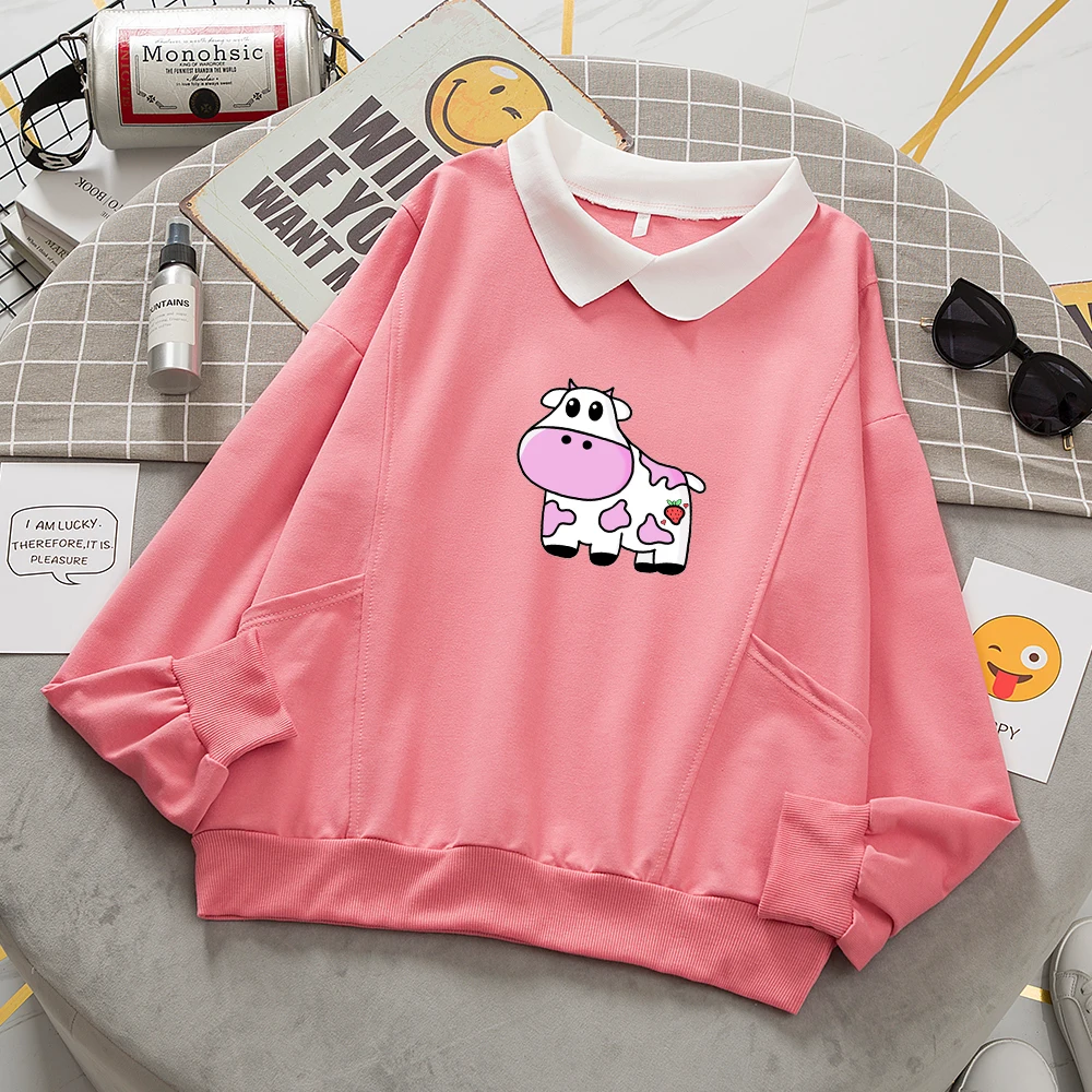 

Kawaii Cow Print Hoodie Plus Size Aesthetic Graphic Cotton Sweatshirt Casual Hip Hop Streetwear Kpop Turn-down Collar Sweatshirt