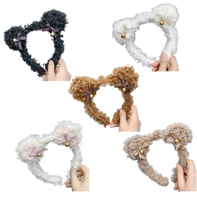 

P8DB Round Bear Ear Headwear with Bells Animal Anime Halloween Cosplay Costume