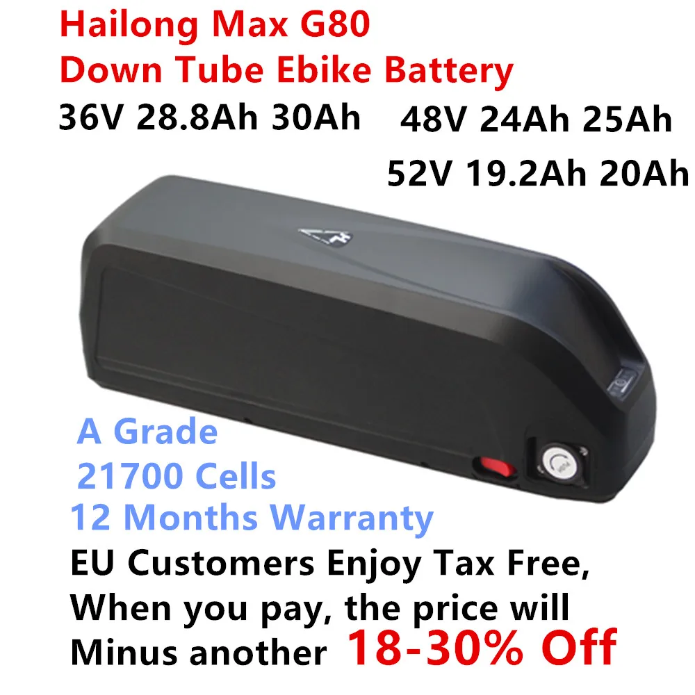 

Hailong Max G80 Down Tube Electric Bike Battery 52v 20Ah 36v 25Ah 30Ah 20Ah 48V 20Ah 25Ah 250w 500w 750w 1000w 1200w 1500w