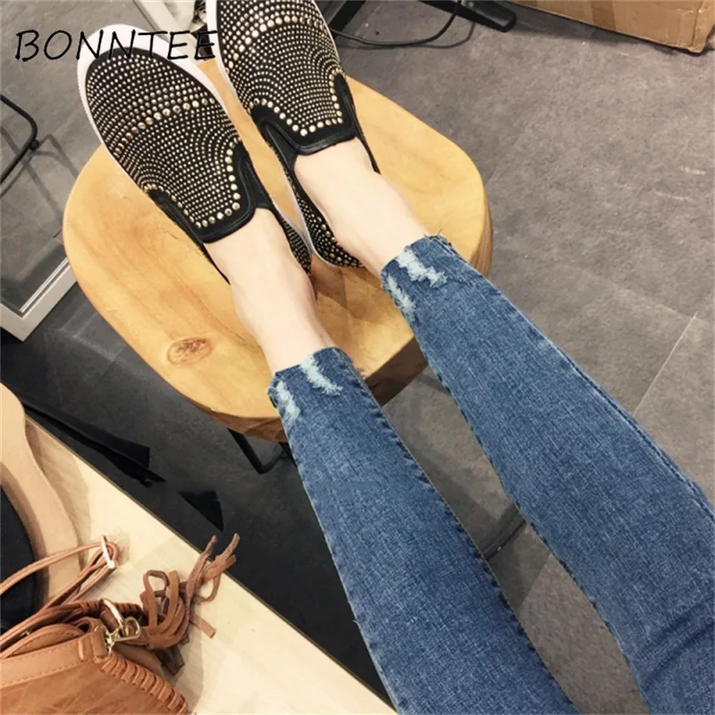 Джинсы рваные обтягивающие высокая талия женские тонкие универсальные