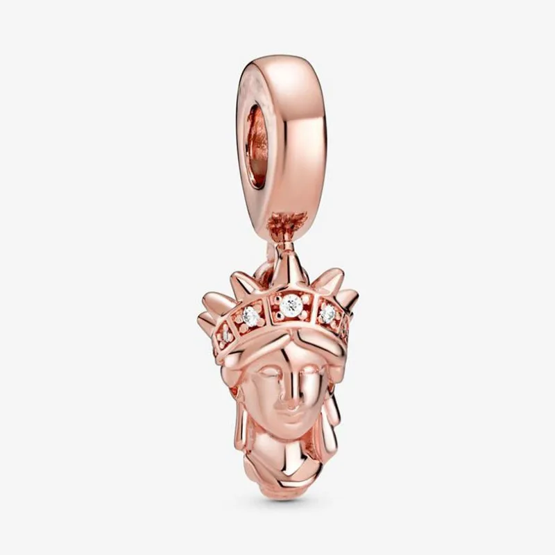 

2020 New 925 Sterling Silver Rose Gold New York Statue Of Liberty Pendant Fit Pandora Women Bracelet & Necklace Diy Jewelry